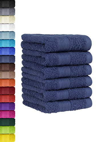 BaSaTex - 6er Pack Handtuch Set für Gäste - Handtücher mit Aufhängeschlaufe aus weicher Baumwolle in 30x50 cm - Gästetücher für die Händereinigung Öko-Tex Standard 100 Zertifiziert - Navy