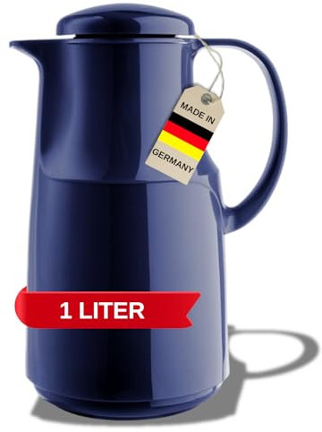 MARKUTEC Concord Flat Kunststoff-Thermoskanne – 1 Liter – Dunkelblau – Hochwertiger Glaseinsatz – Ergonomischer Schraubverschluss – Ideal für Kaffee & Tee