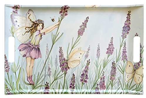 Lashuma Kunststofftablett lila Design: Elfe, Großes Gartentablett 54x35 cm, Kuchentablett mit Griffen