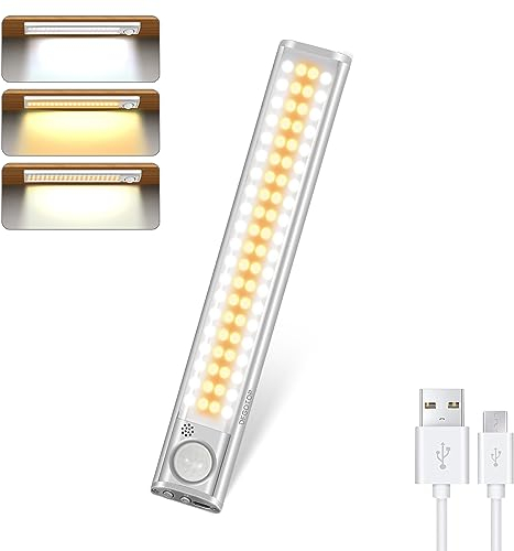 DFGOTOP Luce Armadio LED con Sensore di Movimento, lampada led Ricaricabile Senza Fili con Striscia Magnetica Adesiva, Lampada Notturna Magnetico USB Per Scale (80LED-22CM-1)