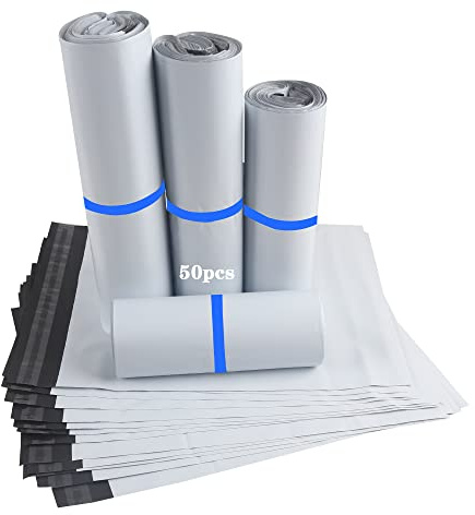 HVDHYY Sacs d'expédition Plastique Enveloppe Mixte Emballage Colis Vinted Vêtements Boîte à Chaussures Auto-adhésif et Imperméable 25cmX35cm,30cmX42cm,40cmX55cm, 50cmX60cm(50 pcs)
