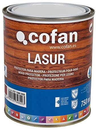 Cofan Lasur Protector al Agua para Madera | Color Teca con acabado Mate | Bote de 750 ml