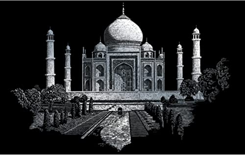 Royal & Langnickel - Kratzbild Taj Mahal, Silber, Kratzbilder für Kinder und Erwachsene, mit Kratzstift und Vorlage