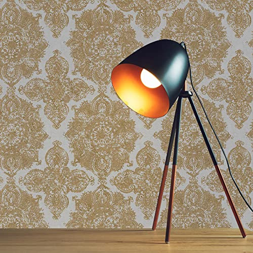 Carta da parati barocco Alessia M1-No.2865 | Carta da parati in tessuto non tessuto | Oro | Bianco | Ornamento | Classica | Carta da parati barocco