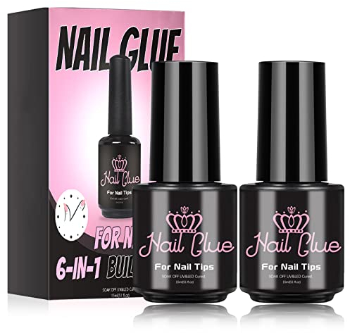 2x15 ML Nagelkleber für Kunstnägel, Extra Stark 6 In 1 Gel Nagelkleber für Tips, Aushärten Gel Nagelkleber