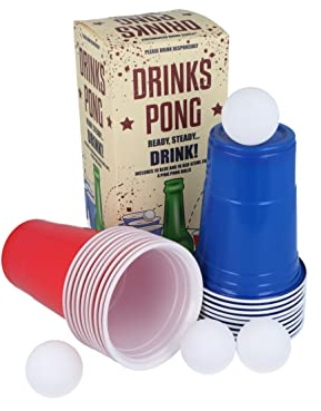 HENBRANDT Beer Pong Game Set 24-Piece Set 16oz Blue and Red Plastic Cups Pong Game Bar Games for Students Birthday Parties Hen Party Stag Do Summer Fun Drinking Game Games for Adults