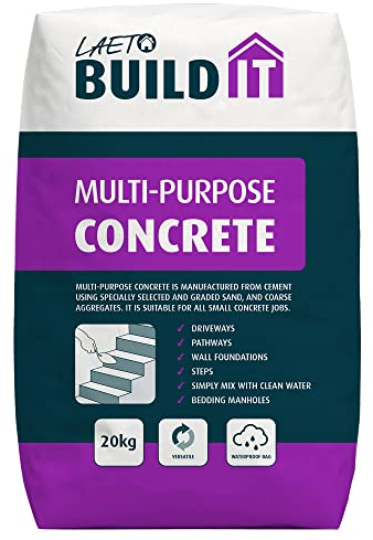 Laeto General Purpose Concrete – 20kg Pre-Mixed Concrete for Paths, Patios, Steps, Repairs & DIY Projects – Ready to Use – High Strength with Graded Aggregate – Just Add Water