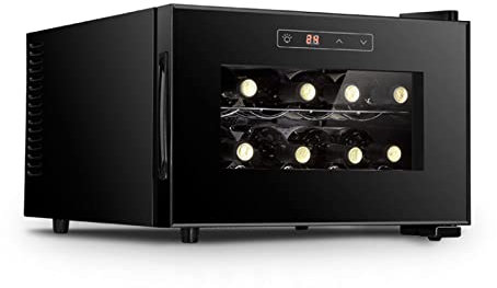 THREMA Raffreddatore per Cantinetta per Vini da Appoggio Indipendente, Frigorifero per 8 Bottiglie con Porta in Vetro, Controllo Digitale della Temperatura, per Bar di Casa, Cucina, Appartamento