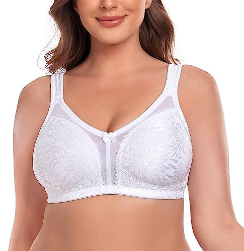 Ayigedu Women's Full Cup Minimizer Bra Plus Size Comfort Lace No Padding Wireless 44-E White