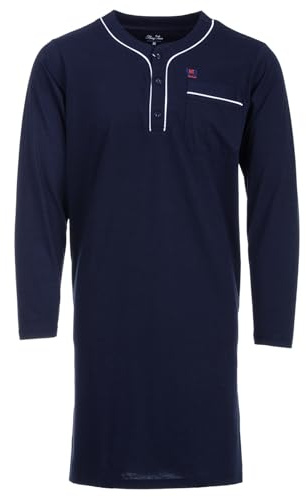 Henry Terre Chemise de nuit à manches longues pour homme - Couleur unie - Poche poitrine - Boutonnière - Taille M à 3XL, bleu marine, XXL
