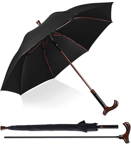 Stockschirm-Fritzgriff Cane-Umbrella Gehstütze Handstock Regenschirm-Groß - Ø 105cm - 2 in 1-Stockschirme Regenschirm für Outdoor Wanderer und Kletterer (Schwarz)