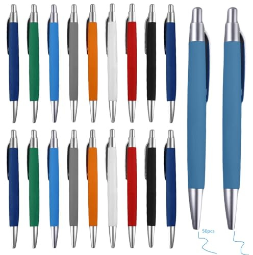 GOMETY 50 Stück Ergonomische Kugelschreiber, Premium Kugelschreiber Set Rutschfester Griffzone Einfaches Schreiben Kulli für Büro und Haushalt Kulis Blauschreibender Mehrfarbig Gehäuse Zufällige Farbe