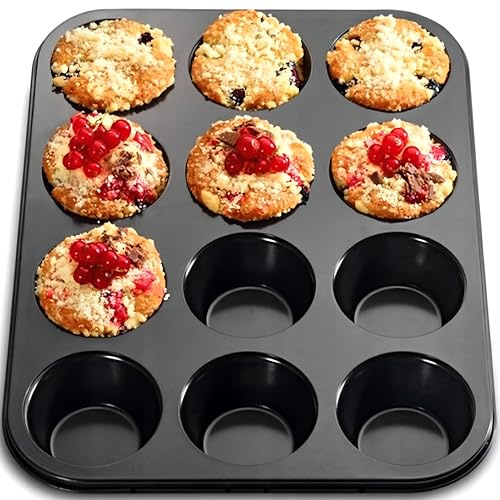 Retoo Muffinform Backform Backblech für 12 Muffins, Antihaftbeschichtet 35 x 26,5 x 3 cm Formen für Cupcakes Brownies Kuchen Pudding Muffinblech Muf-finbackformen Graphit