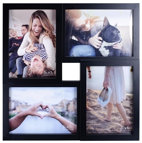 Malden International Designs Black Four Opening 5x7 Dimensional Collage Photo Wall Frame