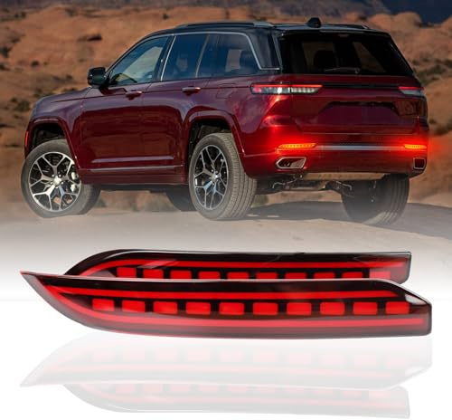 PGTOPONE Red LED Rear Bumper Reflectors Fog Brake Tail Light Lamps Compatible with Jeep Grand Cherokee 2022 2023 2024 2025 Reflector Light Turn Signal Kits (Red)
