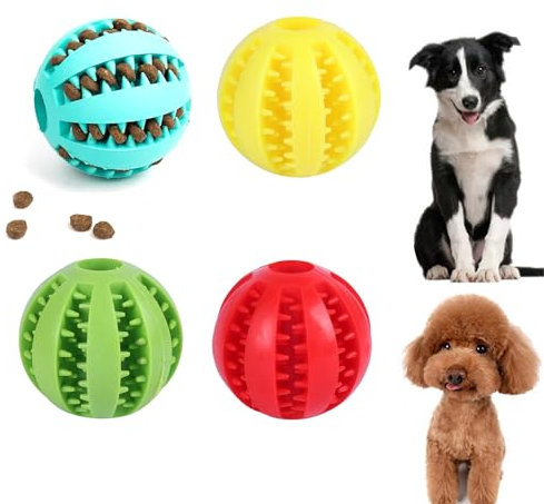 Kiuiom 4PC Hundeball,Futterball Für Hunde,Hunde Spielsachen,Hundeball Kauspielzeug Für Leckerli,Hundespielzeug Intelligenz Ball,Welpenspielzeug Hundezubehör,5CM