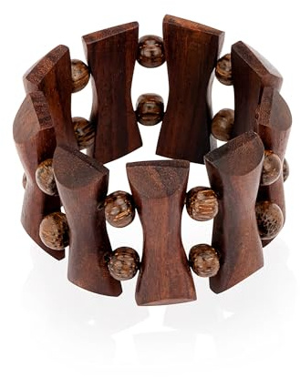 NKlaus Bracciale largo in legno Bali – Elastico, Misura regolabile, Braccialetto naturale fatto a mano per uomo e donna 13907
