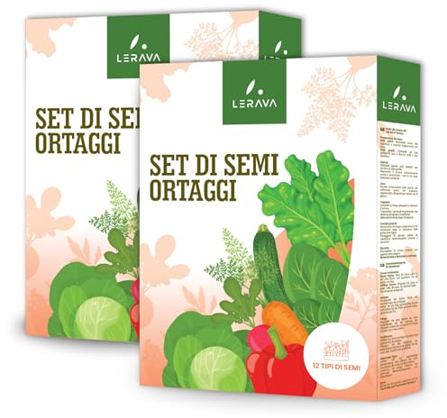 LERAVA® Kit Semi Orto [2x12 VARIETÀ] - Bieta, Zucchino, Pomodoro, Valeriana, Carota, Lattuga, Ravanello, Cavolo, Spinacio, Cipolla, Cicoria, Peperone - Sementi per Orto, Semi da Piantare