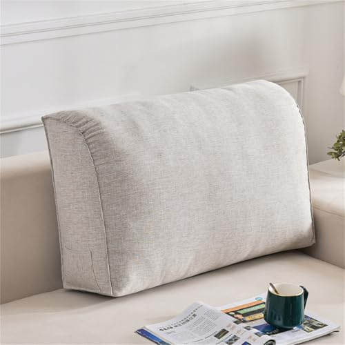 Morbuy Cuscino da Lettura per Letto e Divano Imbottito Schienale, Cuscino da Lettura per Letto Rigido Testiera Supporto Lombare Grande Rimovibile per Matrimoniale (Lino-Beige,60x45x20cm)
