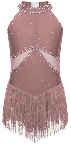 Xnihocha Patinage Artistique Robes Fille Enfants Sans Manches Paillettes Robe De Ballet Collant Collant Vêtements De Ballet Rose poudré 11-12 ans
