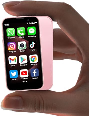 BLKE Max Mini Phone Unlocked World's Smallest 3.0 HD Touch Screen Mini Smartphone Android Compact Mobile Phone for Kids &Students Cell Phone wih Quad-Core Dual SIM Face lD2GB+16GB Pink