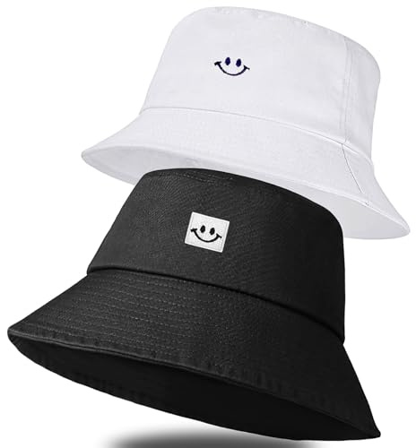 Bob Chapeau de Soleil en Coton,2 Pièces Anti-UV Chapeau de Pêcheur,Chapeau de Pêcheur Adorable,Pliable et Réversible Outdoor Bucket Hat pour Homme Femme Vacances,Camping,Shopping(Noir et Blanc)