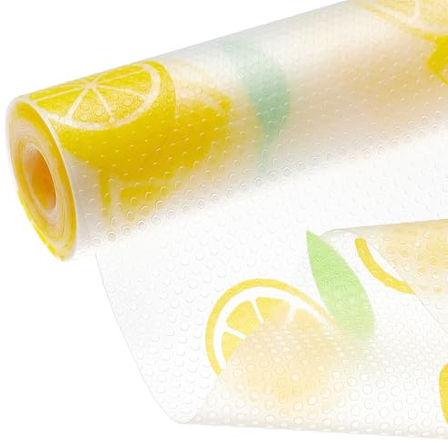 BENECREAT Revestimiento para Estantes, Revestimiento No Adhesivo para Cajones Y Gabinetes, Papel Antideslizante Impermeable para Estantes de Cocina de 6 m X 30cm, Fácil de Cortar, Patrón de Limón