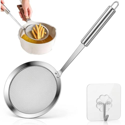 espumadera resistente al óxido colador acero inoxidable de 10cm espumadera acero inoxidable con mango colador de malla fina para separar grasa espuma y residuos en cocción frita y guisos