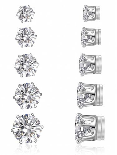 JHAZUN 5 Pares Pendientes Magnéticos,Sin Necesidad de Perforar,Pendientes Iman Hombre,Pendiente Hombre Plata Diamante