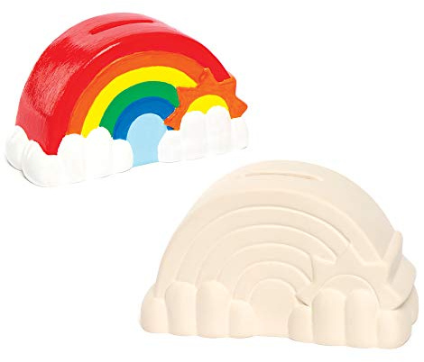 Baker Ross AC863 Rainbows Piggy Bank - Ceramic Money Box Craft Kits For Kids to Paint Decorate and Display - Creative Porcelain Art Set for Children,15.5cm x 8.5cm x 5.5cm