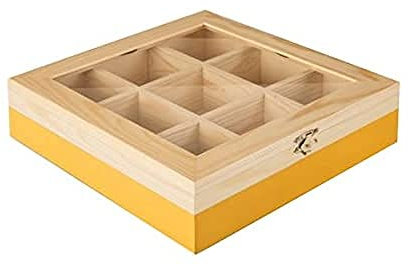 Ibili Teebox mit 9 Fächern aus Pinienholz, Holz, braun/orange, 24 x 24 x 7 cm