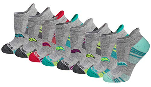 Saucony Women's 8/16 Pairs Performance Heel Tab Athletic Socks, Grey Assorted (8 Pairs), Large