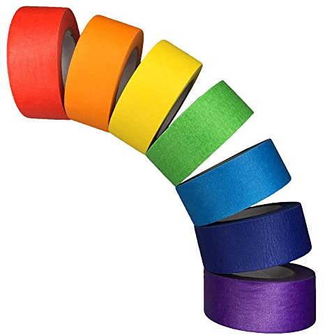 SIMON&ISAAC Kreppband bunt Abklebeband Regenbogen masking tape DIY Handwerk Papier Dekrativer Klebeband Bastelband für Kinder Lehrer Arts Lab Labeling 7 Rollen * 13 m * 25 mm