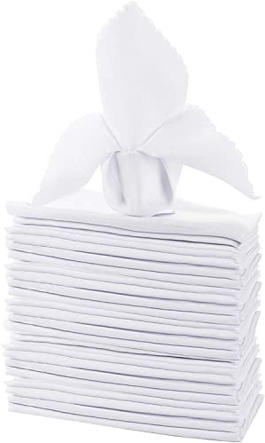 Jucoan 24 Pack White Cloth Napkins, 43x43cm Polyester Dinner Table Napkins Washable, Reusable for Dinning Restaurant Hotel Weddings Parties