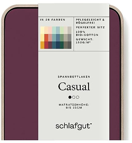 Schlafgut Casual Spannbettlaken 90x190cm bis 100x200cm - 100% Biobaumwolle, Oeko-TEX Zertifiziert, Purple Deep, Matratzenhöhe bis 25cm