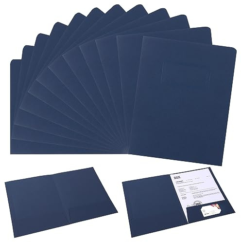 Carpeta de Papel con 2 Bolsillos Kraft para Archivador, 12PCS Carpeta Archivos de Documentos A4 de Presentación con Ranuras para Tarjetas para Oficina Contratos o Informes (Azul oscuro)