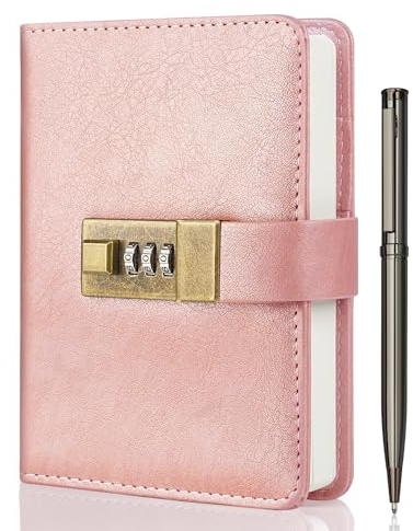 WEMATE Tagebuch mit Schloss, A6 PU Leder Tagebuch mit Schloss 192 Seiten, Lock Journal Passwort Notizbuch mit Stift & Geschenkbox Planer Organizer für Männer und Frauen