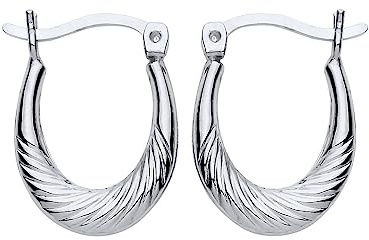 925 Sterling Silver Small Oval Patterned Creole Hoop Earrings