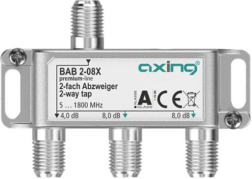 Axing BAB 2-08X 2-vägs grenuttag 8 dB 5–1800 MHz TV-data internet kabel-TV