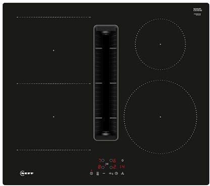 Neff V56NBS1L0 Piano cottura a induzione con estrattore integrato N50, Piano cottura flessibile in vetroceramica con cappa, larghezza 60 cm, EfficientDriveMotor, livello di potenza, nero