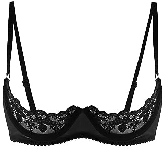 Linjinx Femme Dentelle Soutien-Gorge Bra Push Up Demi-Bonnet Redresse-Seins Ouverte Brassière Coquine Lingerie sous-vêtement Underwear S-5XL Noir 4XL
