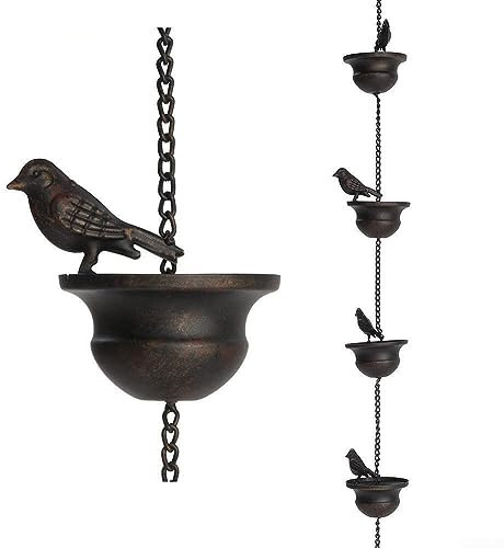 Catena per la pioggia, 2.4m catena della pioggia con catena decorativa da giardino, in ferro, con collettore di pioggia e uccellino, da appendere al baldacchino