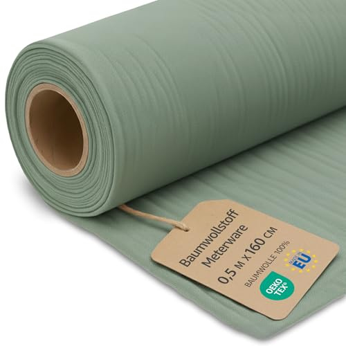 Bomullstyg Metervara Ren Bomull 0.5 M x 160 cm– Sytyg Dekorationstyg för Patchwork Kläder Kuddar Gardiner Foder Hudvänligt Andningsaktivt Naturligt och Mjukt 7. Salvia färg