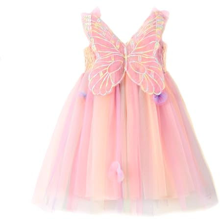 Miipat Bebis flicka tyllklänning fjäril ärmlös ungt barn prinsessa tutu blomma klänning bröllop födelsedagsfest klänning flicka 6 månad-6 år, Regnbåge, 18-24 mois