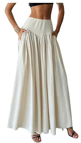 Milumia Women's Pleated Flowy Long Skirts High Waist Maxi Skirt with Pocket Apricot Medium