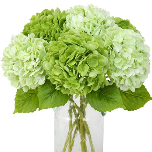 JUSTOYOU Flores artificiales de hortensias artificiales (verde y verde claro)