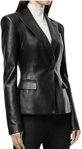 AAOutfitz Schwarzer Damen-Lederblazer, Damen-Lederblazer, Schwarz - Echtleder, 3XL
