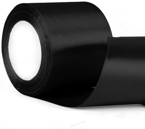 YAAVAAW 22m x 7 cm de ancho Cinta negra gruesa de Halloween para envolver regalos, cinta de 7,6 cm de grosor de raso negro para regalos de Halloween, envoltorios de pastel, lazos de coche de boda