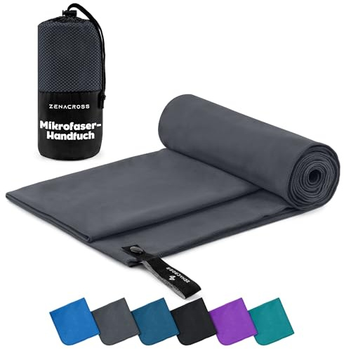 Zenacross Serviette Microfibre avec Sac de Transport - Serviette Sport Compacte, Séchage Rapide et Absorbante Taille S - 100 x 50 cm - Gris Foncé