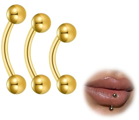 ESHIONER G23 Titanium piercing, bågpiercing, tunga, navelpiercing, lagg, vertikal läpp, bar, label, daith, bananer, herr, dam, allergivänlig, silver, guld, 6 mm, 8 mm, 10 mm, 16 g, 3 st, (16G)1.2mm